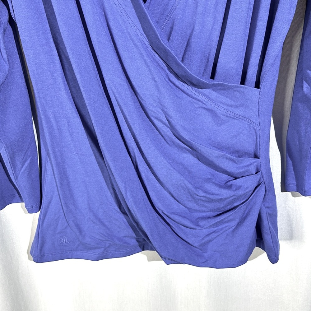 NEW Lauren Ralph Lauren Long Faux Wrap Luxury Long  Sleeve Top Blue XL - Picture 3 of 6